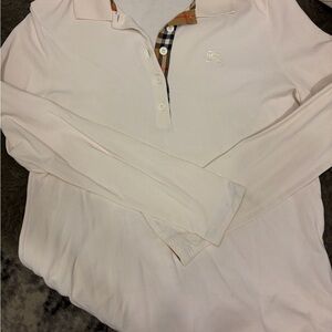 Burberry Cream Long Sleeve Polo Shirt